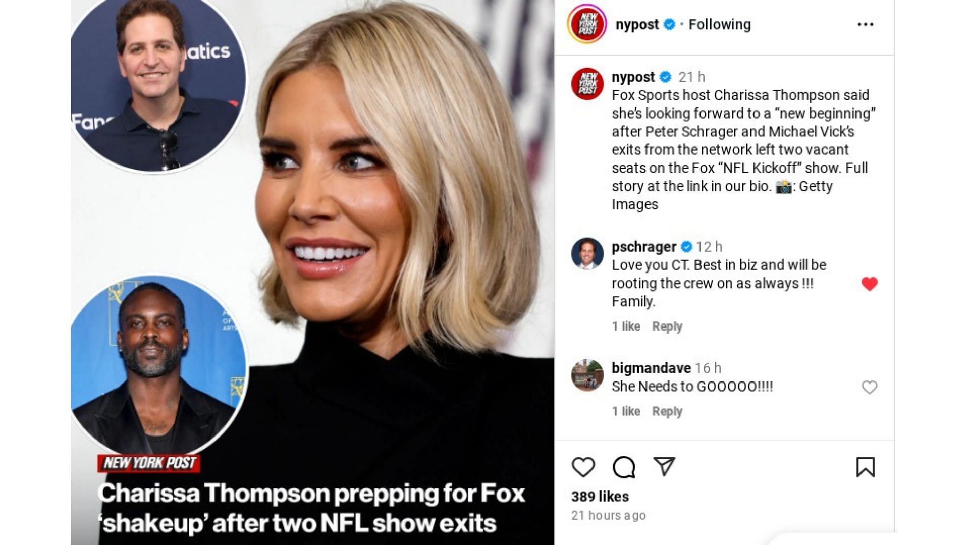 Thompson received support from Schrager despite his departure from the network. (Photo and comment from NY Post's Instagram)